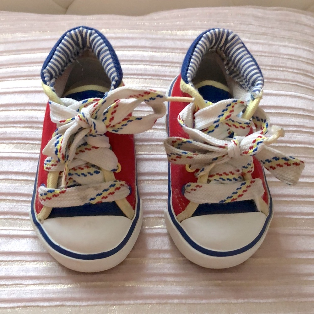 Baby converse red, blue, yellow and white